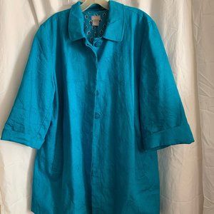 Chico's Coat Turquoise Three Quarter Length and Sleeves